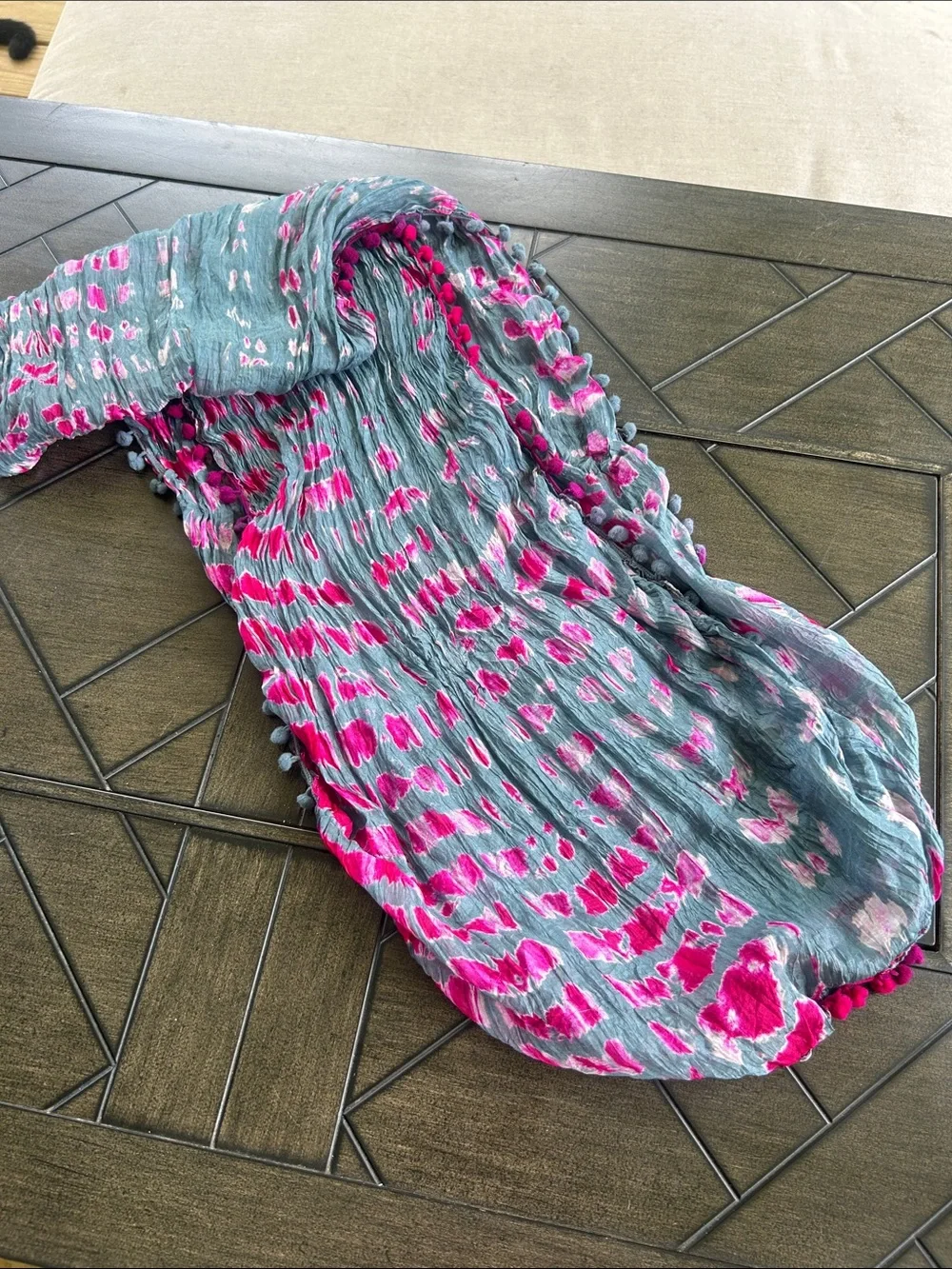 Sudha pure silk delicate artisan colorful ladies scarf with pom pom embellishmen